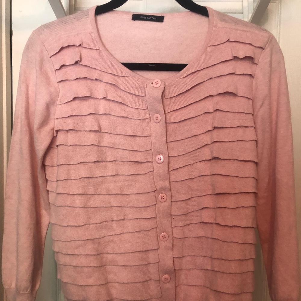 Pink Tartan Long sleeve button up sweater Size Medium NWOT